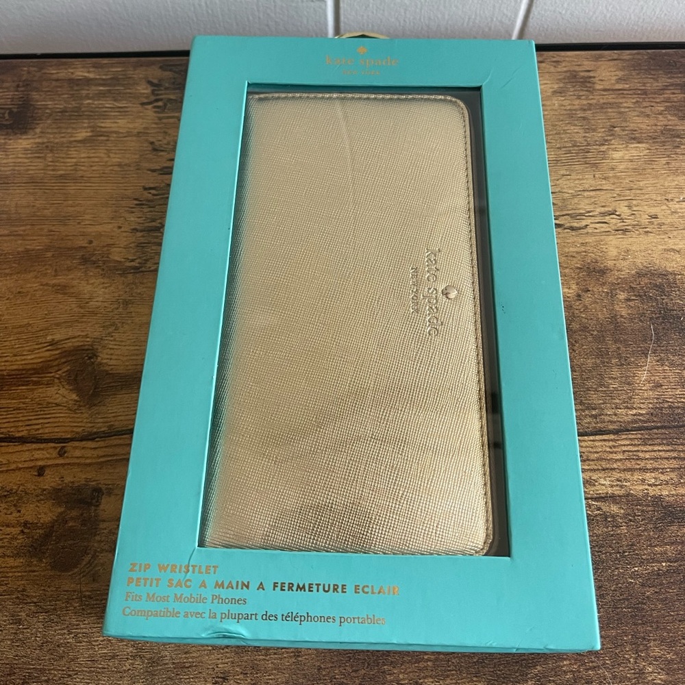 Gold Kate Spade Zip Wristlet with Phone Storage Space